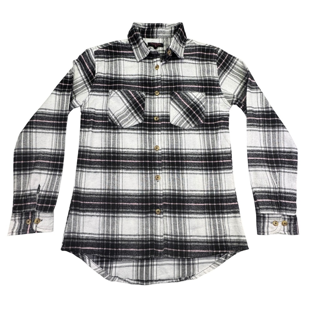 Women's‎ Flannel Plaid Western Canyon Creek Long Sleeve White Black Pink